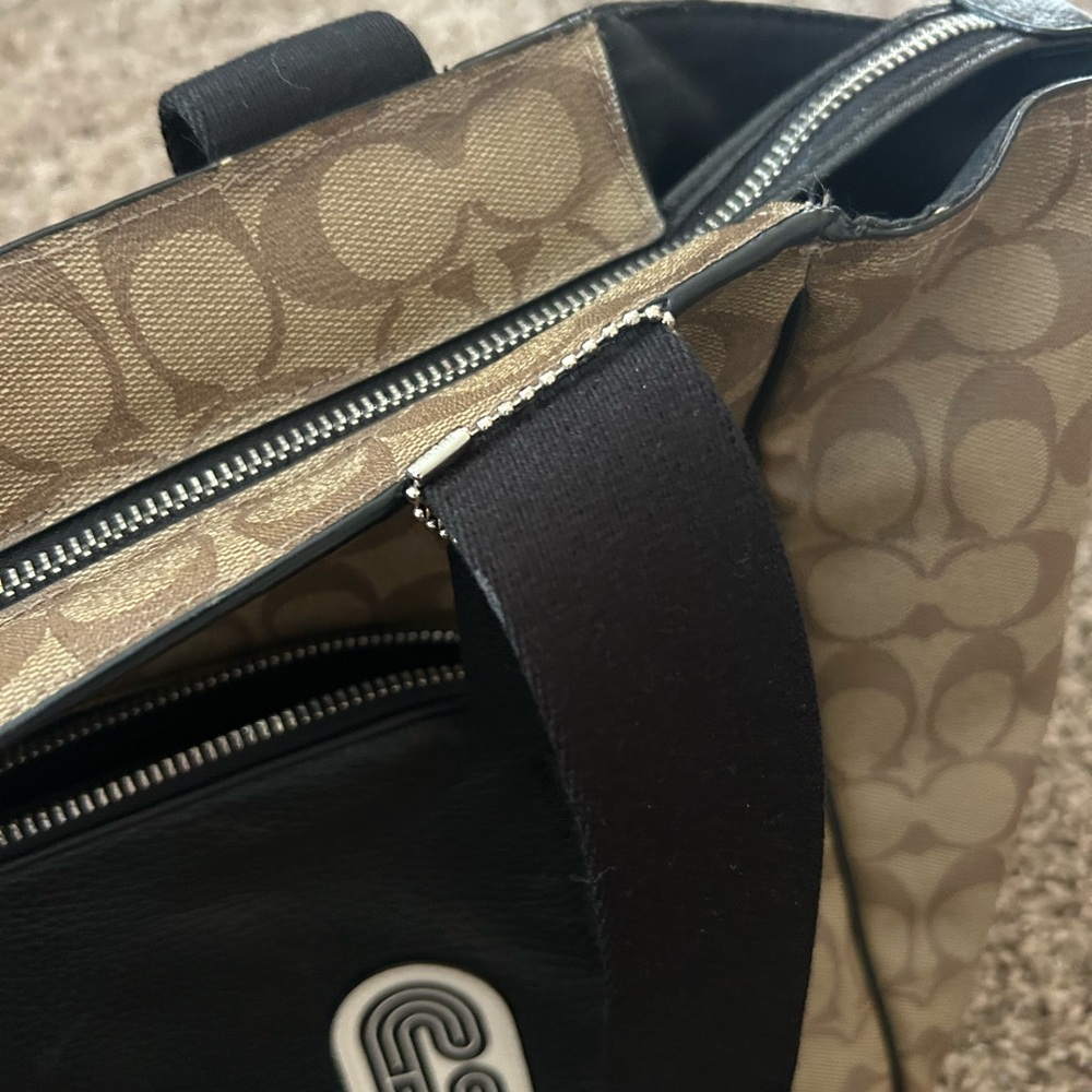 COACH Court Tote Bag Purse in Signature Print Brown Black Silver - Picture 10 of 16